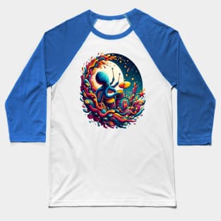 Moonlit Melodies Octopus Drummer Baseball T-Shirt